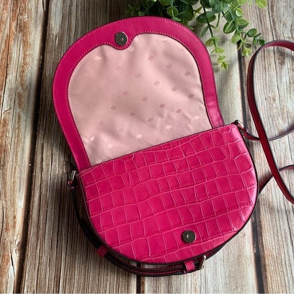 Kate Spade Luna Croc Embossed Crescent Crossbody Festive Pink - Picture 4 of 12